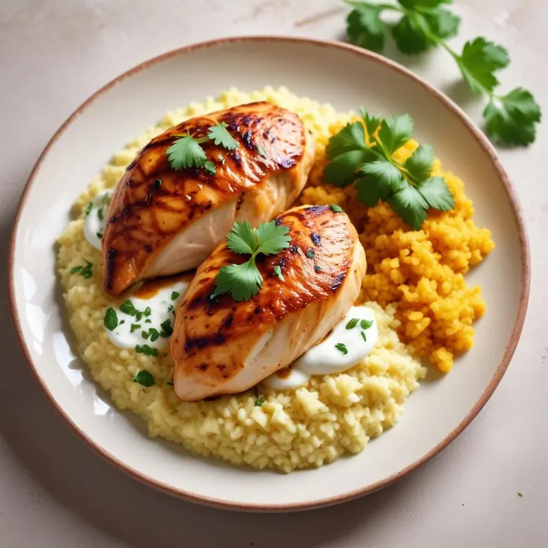 Airfryerissa tehty harissa-kana ja yrttinen couscous