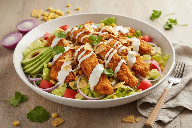Kana-tacosalaatti rapeilla kanasuikaleilla