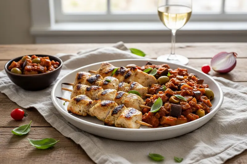 Pesto-broilerivartaat ja caponata
