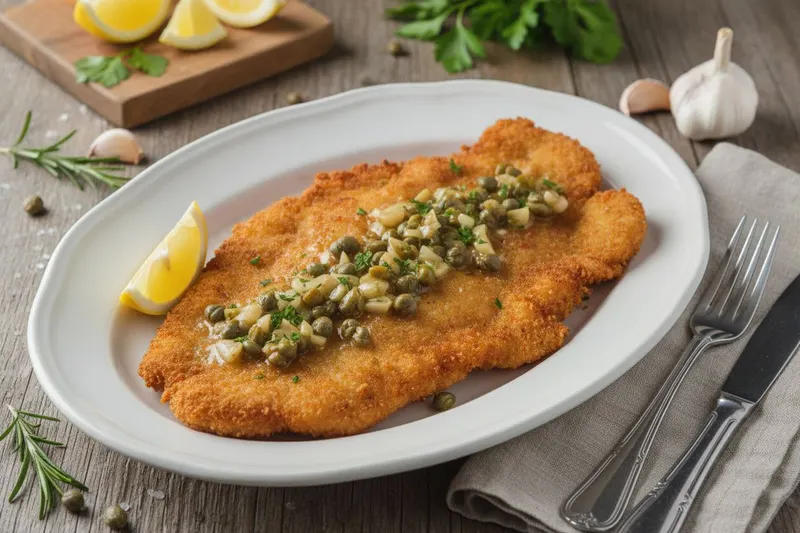 Rapea kanaschnitzel kapriskastikkeella