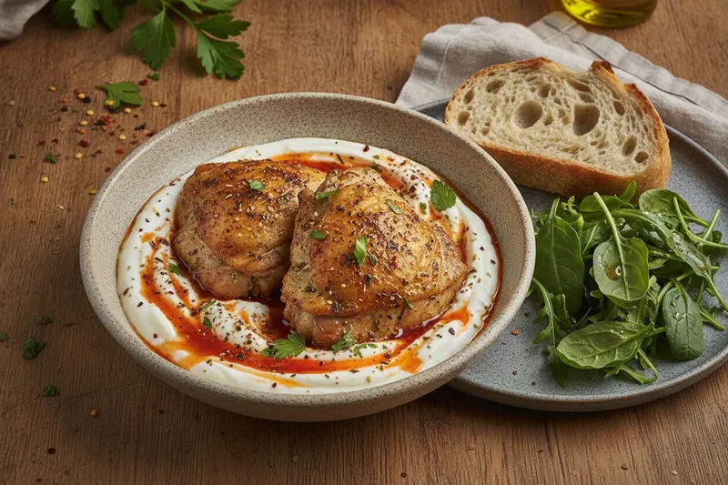 Za'atar-kana valkosipulijogurtilla