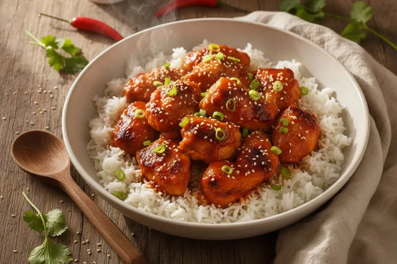 Sriracha-kana riisillä